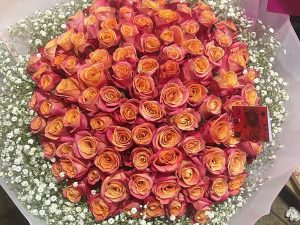 Crimson Sonata Orange Roses Bouquet